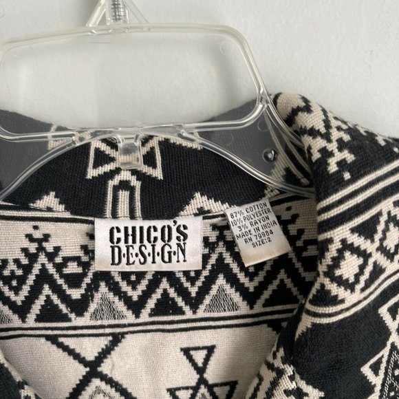 Chico's Design 2 Black Ivory Aztec Southwestern Print Knit Jacket - Picture 2 of 5